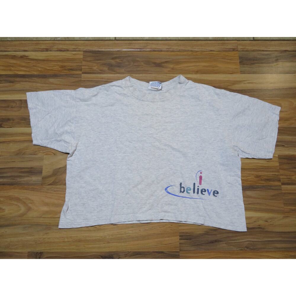 Reebok Cropped T-shirt, I believe in the Athlete Within, Gray Sz L 1990s